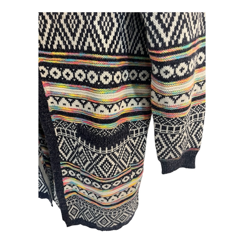 Monteau Women’s Fair Isle Cardigan Open Front Hooded Rainbow Large - Picture 5 of 12